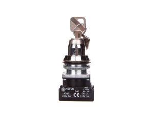 Przełącznik 2 położeniowy niestabilny klucz 30mm srebro 1Z 1R z samopowrotem NEF30TZbM W0-NEF30-TZBM XY
