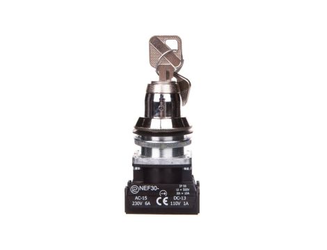 Przełącznik 2 położeniowy niestabilny klucz 30mm srebro 1Z 1R z samopowrotem NEF30TZbM W0-NEF30-TZBM XY