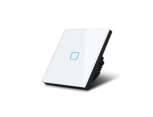 Dotykowy włącznik światła, pojedyńczy, szklany, biały z kwadratowym przyciskiem MCE701W