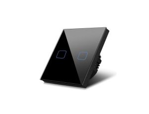 Dotykowy włącznik światła, podwójny, szklany, czarny z kwadratowym przyciskiem MCE703B