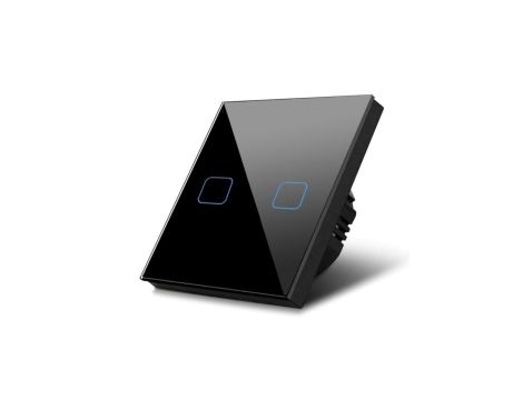 Dotykowy włącznik światła, podwójny, szklany, czarny z kwadratowym przyciskiem MCE703B