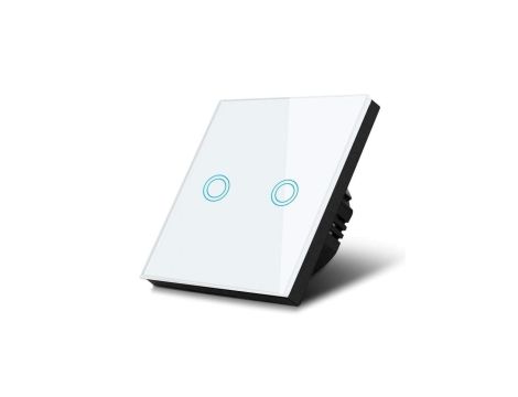 Dotykowy włącznik światła, podwójny, szklany, biały z okrągłym przyciskiem MCE704W