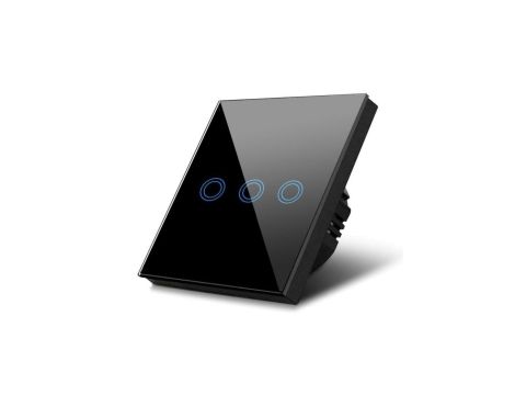 Dotykowy włącznik światła, podtrójny, szklany, czarny z okrągłym przyciskiem MCE705B