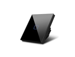 Dotykowy włącznik światła, pojedyńczy, szklany, czarny z kwadratowym przyciskiem MCE701B