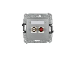 MINI Gniazdo podwójne RCA (typu cinch - biały i czerwony pozłacany) srebrny metalik 7MGRCA-2