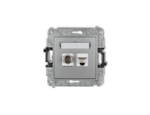 MINI Gniazdo antenowe typu F (SAT) + gniazda komputerowe 1xRJ45 kat. 5e srebrny metalik 7MGFK-1