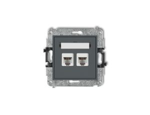 MINI Gniazdo telefoniczne podwójne 2xRJ11 4-stykowy beznarzędziowe grafitowy mat 28MGT-2
