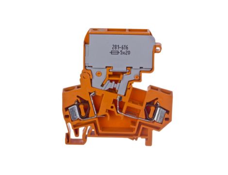 Złączka bezpiecznikowa 4mm2 10A G 5x 20mm bez sygnalizacji przepalenia wkładki pomarańczowa 281-616 /50szt./