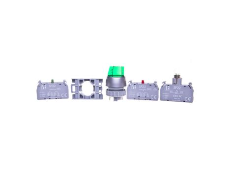 Przełącznik 2 położeniowy pokrętło 22mm zielony 1Z bez samopowrotu SP22-PL.Z-10-230-LEDAC