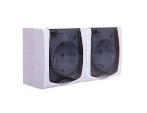 MADERA Gniazdo hermetyczne podwójne z/u Schuko IP44 klapka przezroczysta białe GNH-2NS/00/d