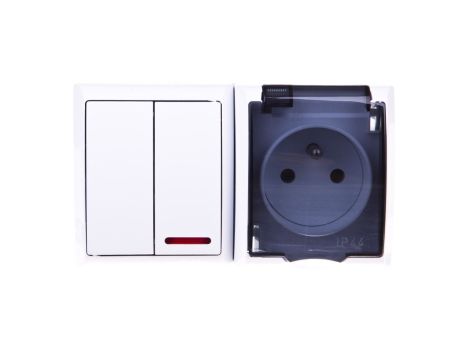 FALA Łącznik hermetyczny świecznikowy z podświetleniem + gniazdo z/u biały ZH-Ł2SG/00/d