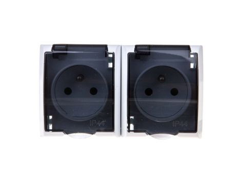 FALA Gniazdo hermetyczne podwójne z/u IP44 z przesłonami klapka przezroczysta białe GNH-2HZP/00/d