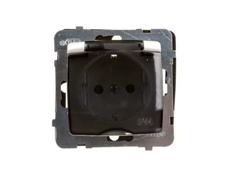 KARO Gniazdo bryzgoszczelne z/u Schuko IP44 z przesłonami klapka przezroczysta srebrny perłowy GPH-1SSP/m/43/d