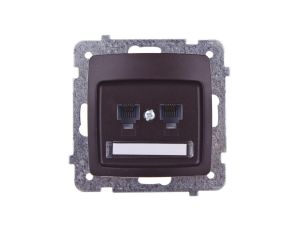 KARO Gniazdo telefoniczne podwójne RJ11 niezależne czekoladowy metalik GPT-2SN/m/40