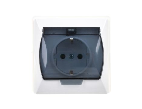AKCENT Gniazdo bryzgoszczelne z/u Schuko IP44 z przesłonami klapka przezroczysta białe GPH-1ASP/00/d