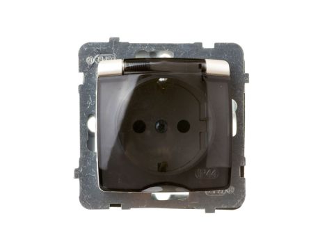 KARO Gniazdo bryzgoszczelne z/u Schuko IP44 z przesłonami klapka przezroczysta ecru perłowy GPH-1SSP/m/42/d