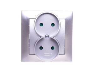 IMPRESJA Gniazdo podwójne b/u z przesłonami srebro GP-2YP/18