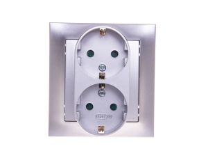 IMPRESJA Gniazdo podwójne z/u Schuko z przesłonami srebrne GP-2YSP/18