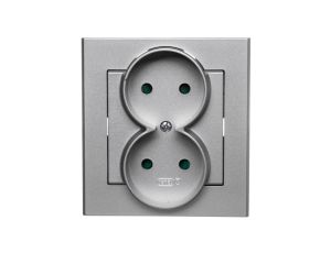 SONATA Gniazdo podwójne b/u z przesłonami srebro mat GP-2RP/38