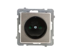 SONATA Gniazdo pojedyncze b/u z przesłonami stal inox GP-1RMP/m/37