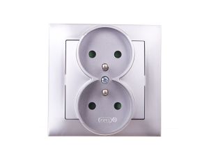 IMPRESJA Gniazdo podwójne z/u z przesłonami srebrne GP-2YZP/18