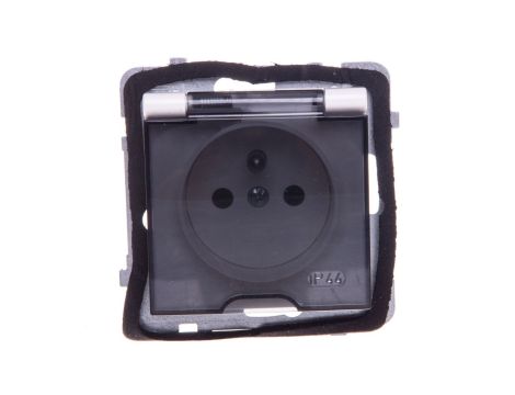 AS Gniazdo bryzgoszczelne z/u IP44 z przesłonami klapka przezroczysta ecru GPH-1GZP/m/27/d