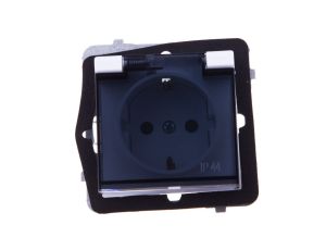 SONATA Gniazdo bryzgoszczelne z/u Schuko IP44 z przesłonami klapka przezroczysta białe GPH-1RSP/m/00/d