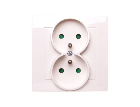 AS Gniazdo podwójne z/u z przesłonami ecru GP-2GZP/27