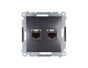 Simon 54 Gniazdo komputerowe podwójne 2xRJ45 kat.6 ekranowane z przesłoną antracyt D62E.01/48