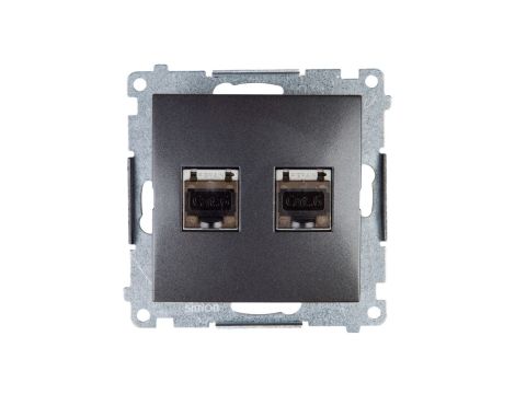 Simon 54 Gniazdo komputerowe podwójne 2xRJ45 kat.6 ekranowane z przesłoną antracyt D62E.01/48
