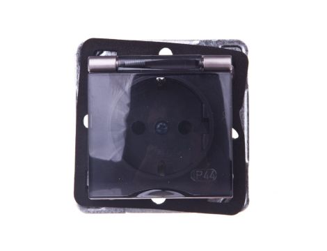 IMPRESJA Gniazdo bryzgoszczelne z/u Schuko IP44 klapka przezroczysta tytan GPH-1YS/m/23/d