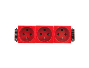 MOSAIC Gniazdo potrójne z/u z blokadą czerwone 077343