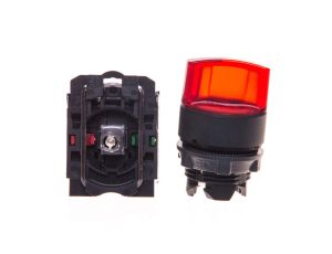 Przełącznik 2 położeniowy pokrętło 22mm czerwony 1Z 1R bez samopowrotu z podświetleniem 230V AC XB5AK124M5
