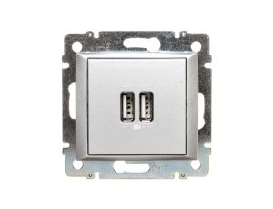 VALENA Gniazdo zasilające 2xUSB 5V 1500mA aluminium 770270