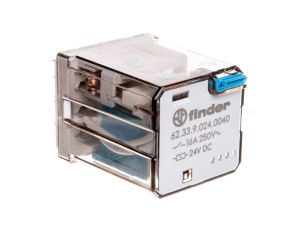 Przekaźnik 3P 16A 24V DC do gniazda lub Faston 187, przycisk testujący, mechaniczny wskaźnik zadziałania 62.33.9.024.0040