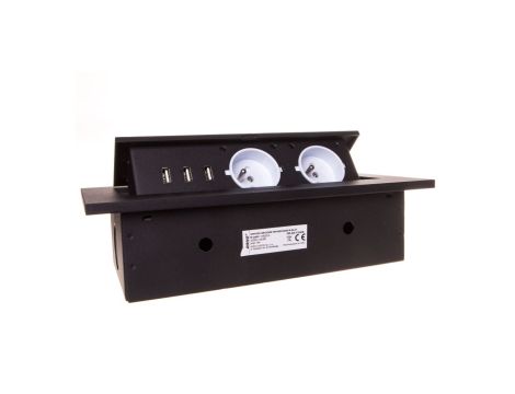 Gniazdo wpuszczane w blat 3xUSB 2x230V AC czarne OR-AE-1324/B