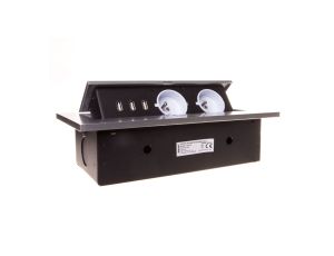 Gniazdo wpuszczane w blat 3xUSB 2x230V AC srebrne OR-AE-1324/G