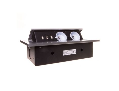 Gniazdo wpuszczane w blat 3xUSB 2x230V AC srebrne OR-AE-1324/G