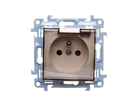 Simon 10 Gniazdo pojedyncze z uszczelką z przesłonami klapką transparetną kremowe 16A 250V IP44 CGZ1BZ.01/41A