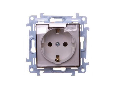 Simon 10 Gniazdo pojedyncze SCHUKO z uszczelką klapka transparetna biała 16A 250V IP44 CGSZ1B.01/11A