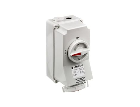 Gniazdo naścienne z rozłącznikiem 16A 5p 6h 400V IP67 z podwójną blokadą mechaniczną MEN5603A