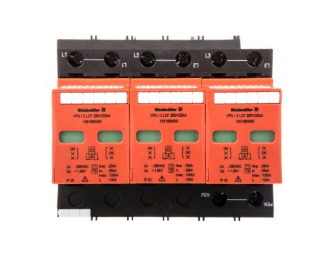Ogranicznik przepięć Typ T1+T2 Typ T1+T2 3P 25kA 1,6kV 280V VPU I 3 LCF 280V/25KA 1351690000