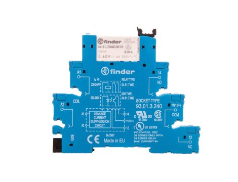 Przekaźnikowy moduł sprzęgający 1P 6A 230-240V AC 6,2mm styki AgNi do LINII DŁUGICH 38.51.3.240.0060