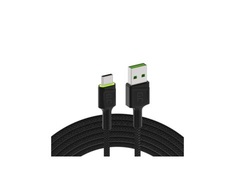 Kabel Green Cell GC Ray USB - USB-C 120cm, zielony LED, szybkiego ładowanie Ultra Charge, QC 3.0