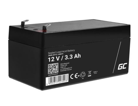 Green Cell AGM VRLA 12V 3.3Ah bezobsługowy akumulator do systemu alarmowego, kasy fiskalnej, zabawki