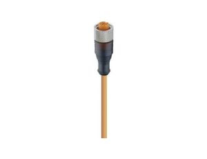 Kabel konfekcjonowany jednostronnie M12 4-pinowy złącze żeńskie proste z gwintem samoblokującym PVC pomarańczowy RKT 4-07/10 M