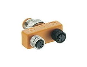 Rozdzielacz-trójnik złącza M12 męski/2xM8 żeńskie 3-PINowe wersja 90 z samoblokującym połączeniem gwintowanym ASBS 2 M8-90