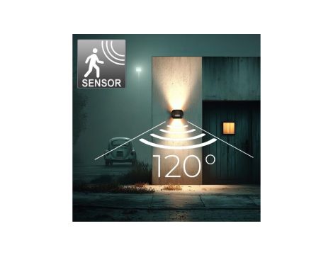 Oprawa elewacyjna LED z czujnikiem PIR, PC+ALU, 20W, 1600lm, IP65, 4000K, Szara, MCE366