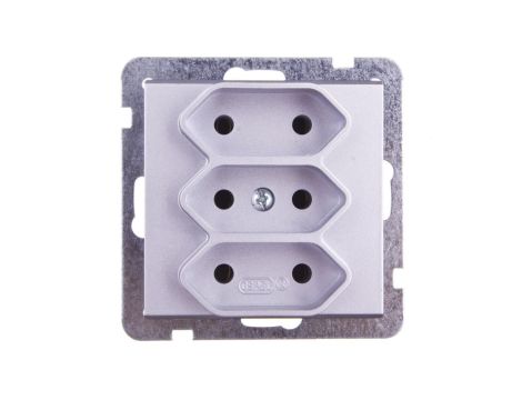 SONATA Gniazdo potrójne b/u 2,5A EURO srebro mat GP-3R/m/38