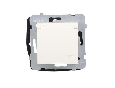 ARIA Gniazdo bryzgoszczelne z/u IP44 wieczko kolor ecru GPH-1UZ/m/27/w